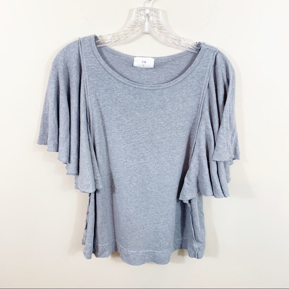 Anthropologie T.la Luna Gray Flutter Sleeve Top - Picture 2 of 5